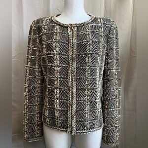St. John Tweed Knit Zip Jacket Brown Plaid Earth Tones Size 8